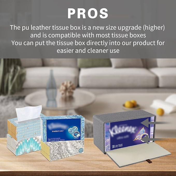 Tissue Box Cover Rectangle Tissue Box Holder PU Leather Facial Organizer - Image 6