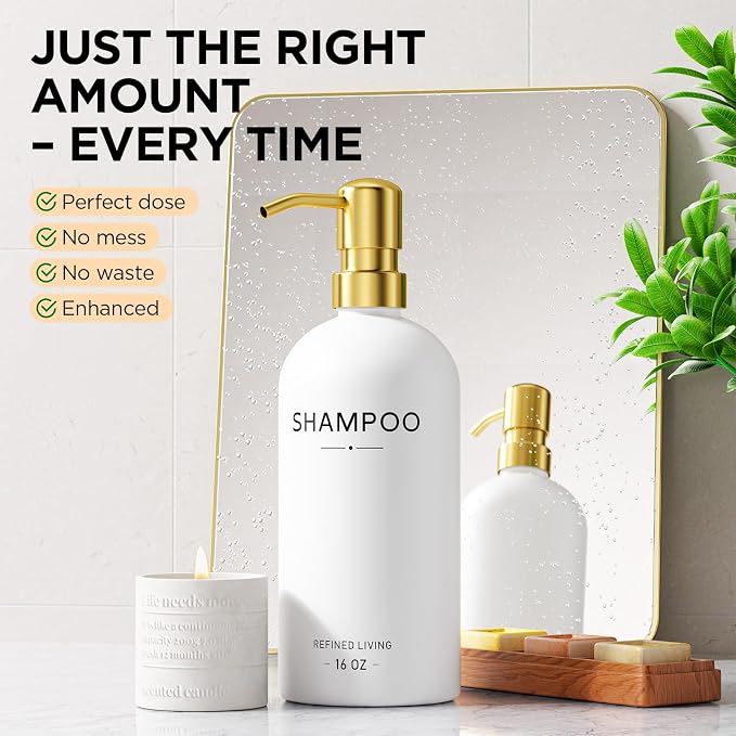 Shampoo and Conditioner Dispenser Set, 3 Refillable 16oz Bottles - Image 8
