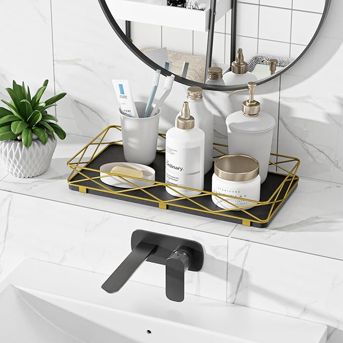 Toilet Paper Basket Holder, Wood and Metal Toilet Tray Vanity Organizer - Image 4