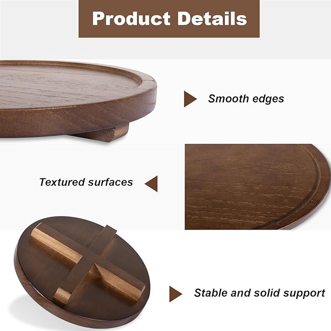Round Decorative Tray Wood Bathroom Counter Organizer Farmhouse Kitchen Decor - Image 6