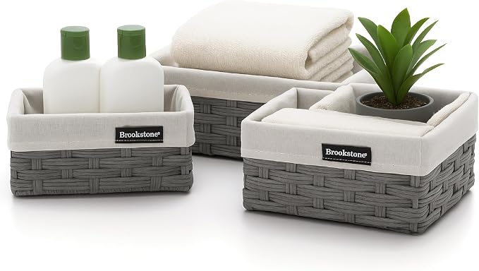 Brookstone Wicker Shelf Storage Basket Decorative Shelf Bin, bathroom - Image 6