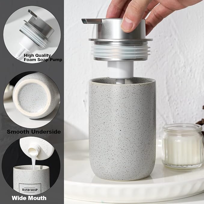 Gray Foaming Soap Dispenser, Ceramic Foam Dispenser - Image 7