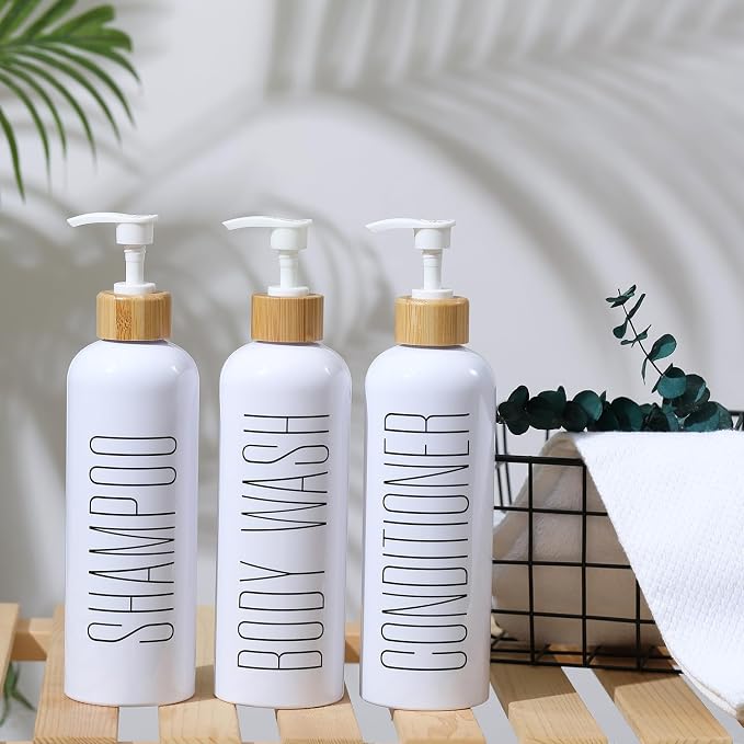 HOMCDALY Shampoo and Conditioner Dispenser, 16oz 3-Pack Refillable Shampoo and - Image 7