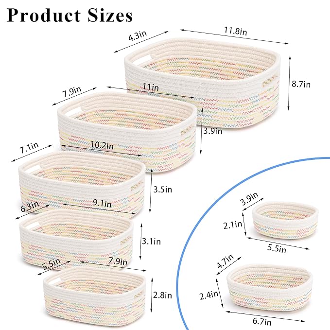 7 Piece Cotton Rope Woven Basket Set - Image 4