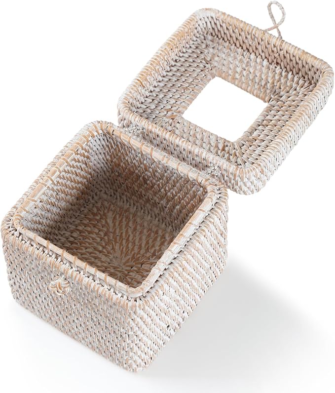 Rattan Square Tissue Box Cover, 5.7" x 5.7" x 5", Decorative Woven Facial - Image 6