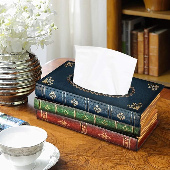 Antique Book Design Wood Bathroom Facial Tissue Dispenser Box Cover/Novelty - Image 3