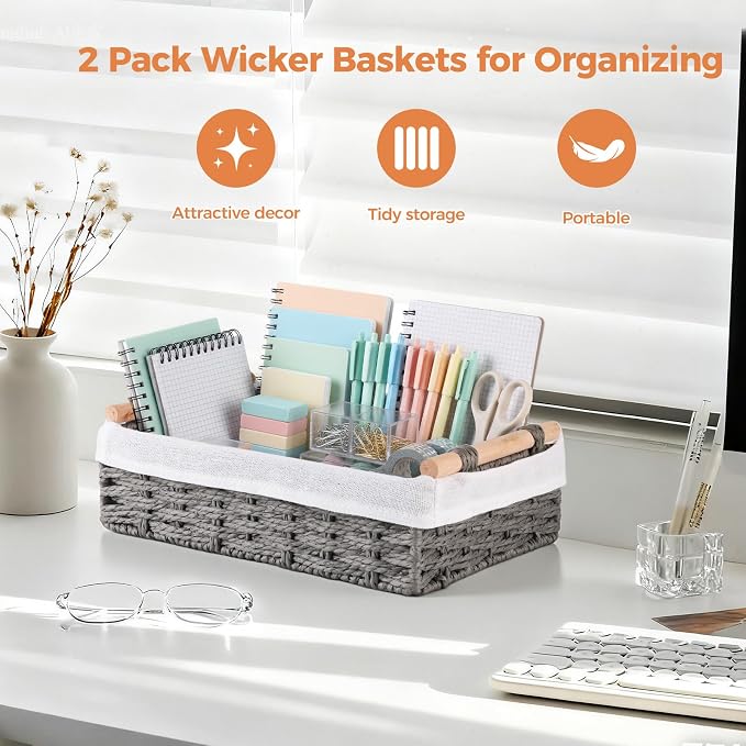 HomeHacks 2 Pack Storage Basket Paper Rope Baskets - Image 4