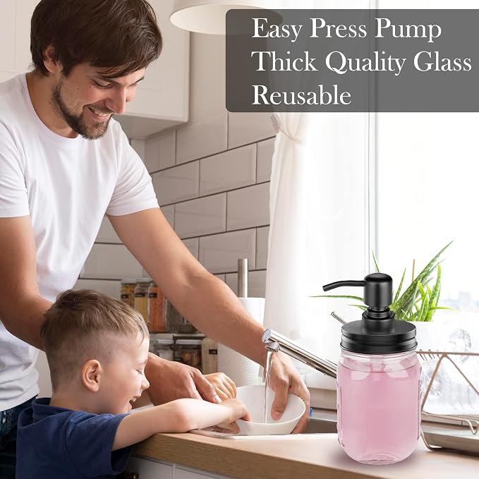 2-Pack Mason Jar Soap Dispenser - 16 oz Thick Clear Glass Soap Dispenser - Image 5