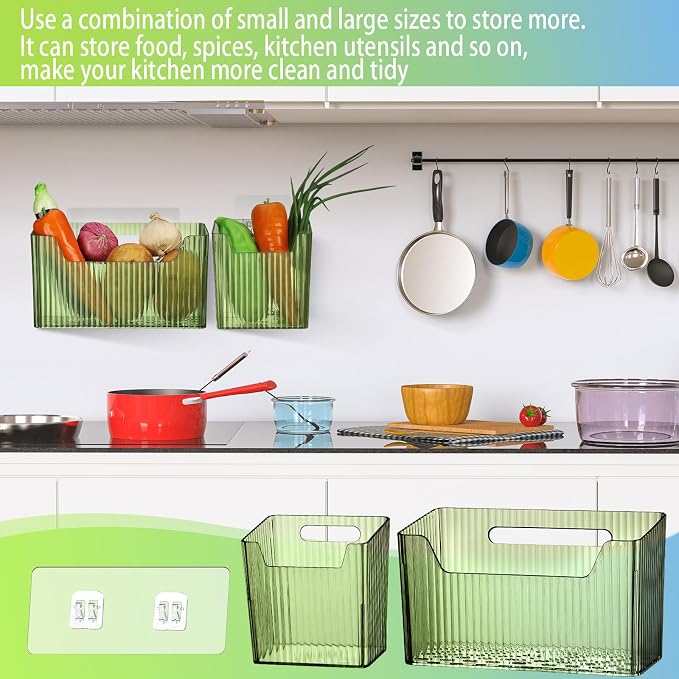 8 Pcs Storage Organizer Bins Wall Mounted Organizer Basket Plastic Cabinet Door - Image 3