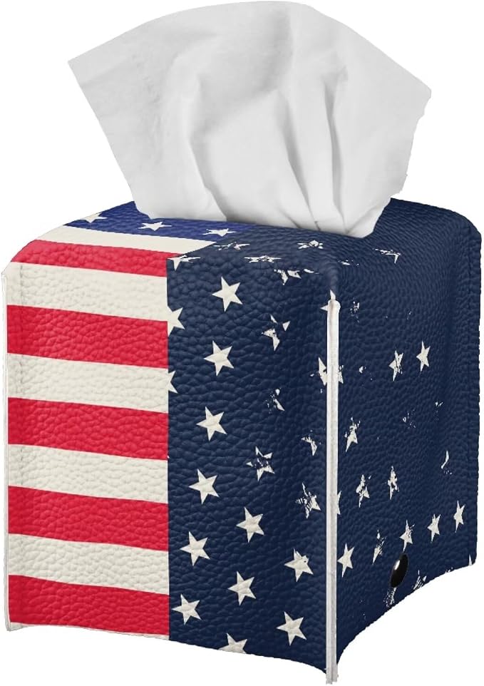 American Flag Tissue Box Holder Stylish Leather Square Tissue Box Cover - Image 2