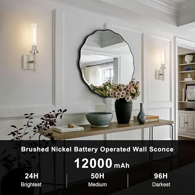 Brushed Nickel Battery Operated Wall Sconces - Image 3