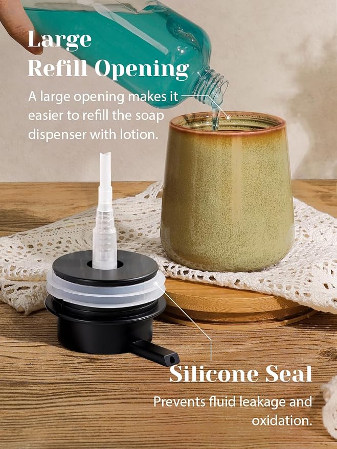INGOFIN Ceramic Lotion Dispenser - 12 oz Refillable Hand Soap Dispenser Bathroom - Image 4
