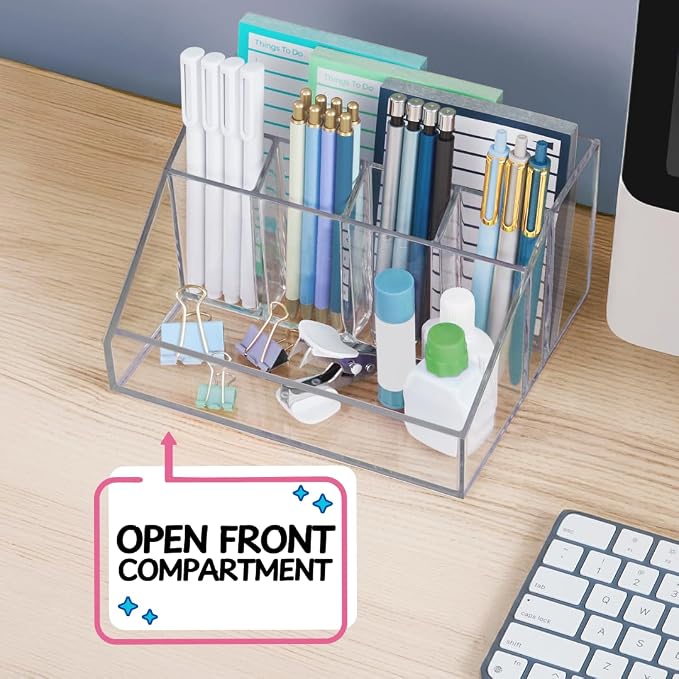 STORi Chloe Clear Plastic Stackable Desk Organizer, Rectangular 6-Compartment - Image 7