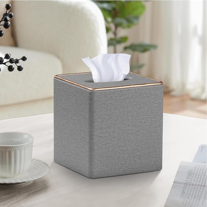 Leather Tissue Box Cover Square, Decorative Cube Tissue Box Holder - Image 3