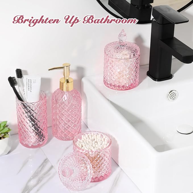 Pink Bathroom Accessories Set, 4 Pack Pink Bathroom Decor Accessory Sets - Image 5