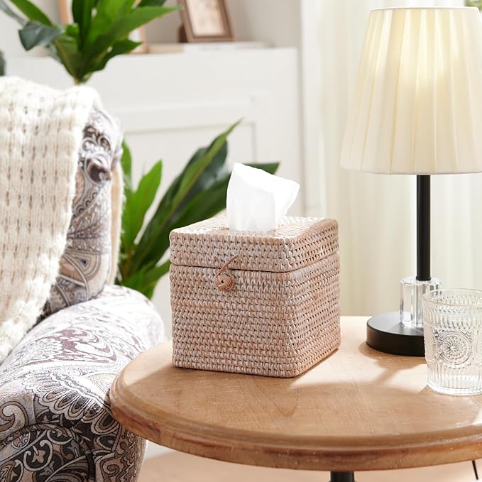 Rattan Square Tissue Box Cover, 5.7" x 5.7" x 5", Decorative Woven Facial - Image 4