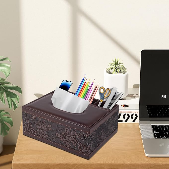 Tissue Box Cover Rectangle Retro Tissue Box Holder PU Leather Facial Tissues - Image 7