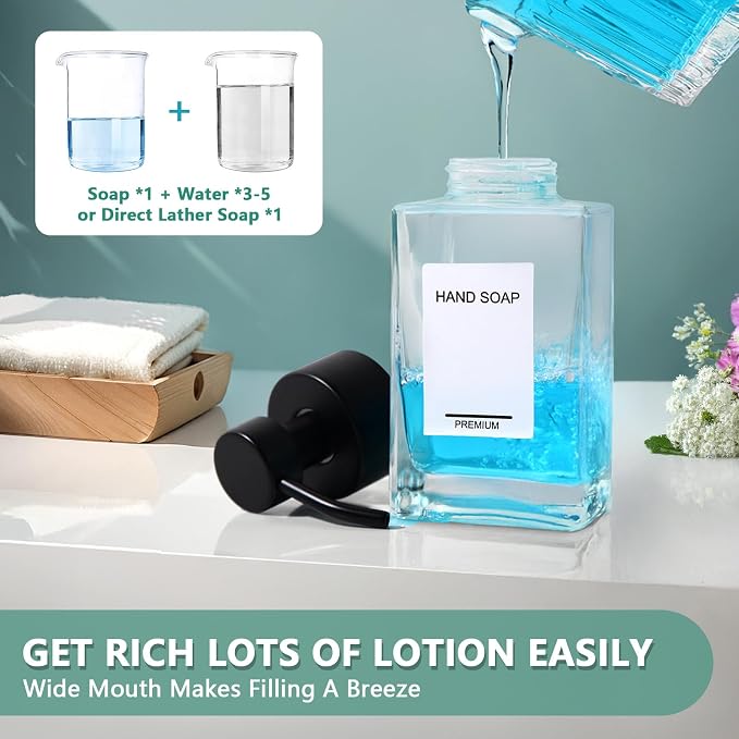 Foaming Soap Dispenser 2 Pack, 12oz/350ml Glass Foaming Hand Soap Dispenser Set - Image 3