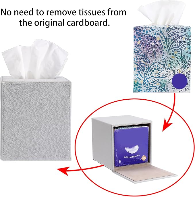 Sumnacon Tissue Box Cover Square Tissue Box Stylish PU Tissue Box Holder - Image 4