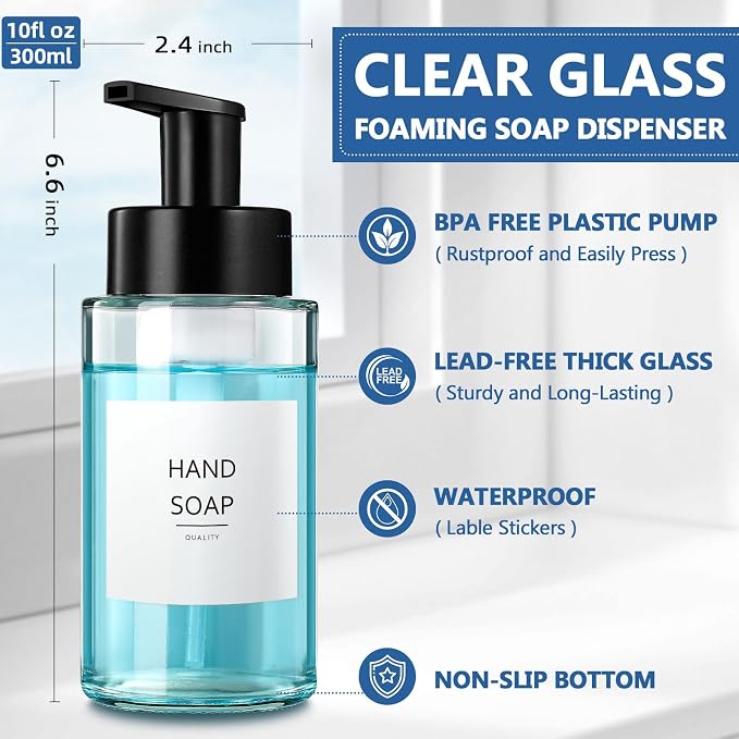 Foaming Soap Dispenser, 10 oz/300ml Foaming Hand Soap Dispenser, 2 Pack Glass - Image 4