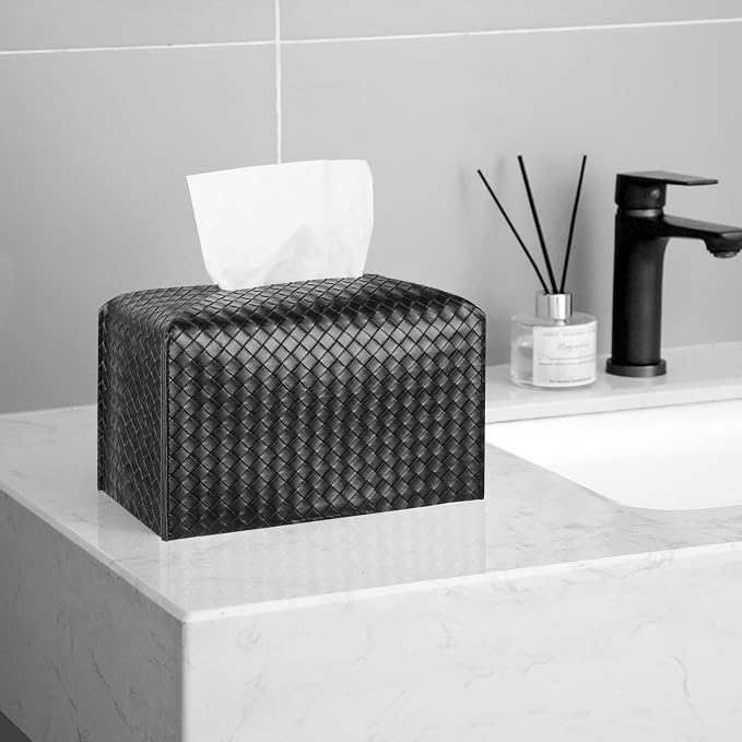Tissue Box Cover PU Leather Tissue Holder Square Facial Tissue Case Facial - Image 3