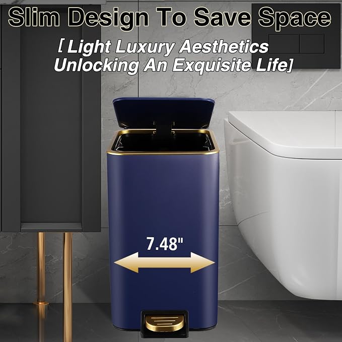 Navy Blue Bathroom Accessories Set 8 Piece Navy Blue and Gold Bathroom Set - Image 4