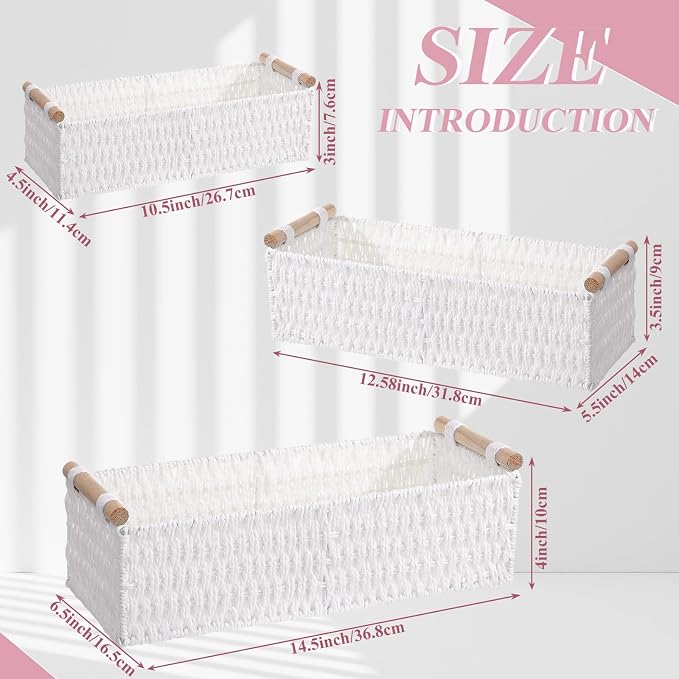 Boao 3 Pcs Boho Storage Wicker Baskets Handmade Woven Decorative Paper Rope - Image 2
