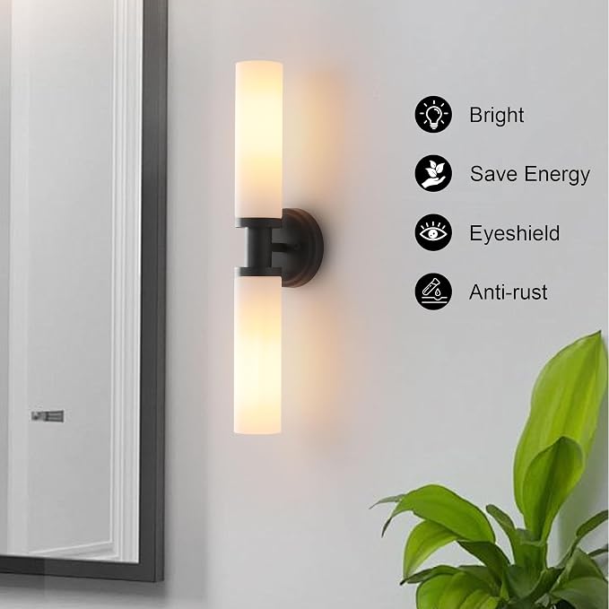 Wall Sconces Set of Two, Matte Black Bathroom Sconces Wall Lighting - Image 7