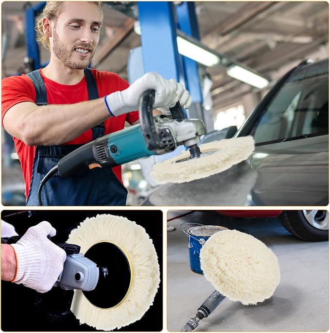 Tallew 6 Pcs 5 Inch Wool Polishing Pad Hook Loop Buffing Pad - Image 5