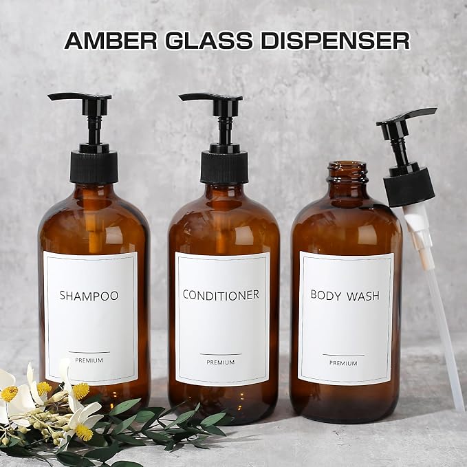 GMISUN Glass Shampoo and Conditioner Dispenser, Shower Soap Dispenser Bottles - Image 7