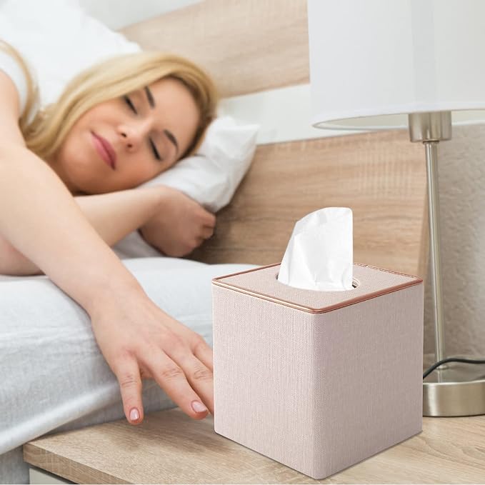 Tissue Box Cover Square Tissue Box Holder PU Leather Facial Organizer - Image 5