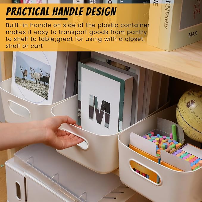 Zopeal Plastic Storage Bins 10 Pcs White Pantry Organizer Bins Small Baskets - Image 3