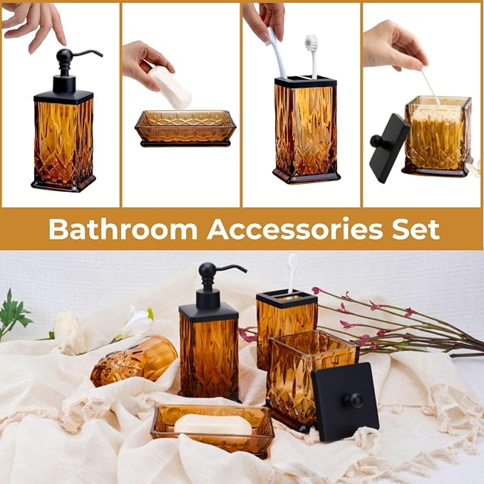 Bathroom Accessories Set, Complete Lotion Soap Dispenser, Toothbrush Holder - Image 5