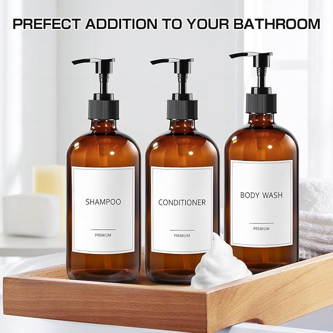 GMISUN Glass Shampoo and Conditioner Dispenser, Shower Soap Dispenser Bottles - Image 8