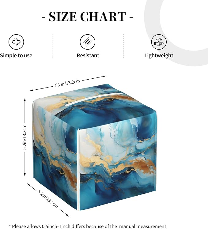 Blue Gold Marble Tissue Box Cover Square, Abstract Liquid Marble Texture Tissue - Image 4