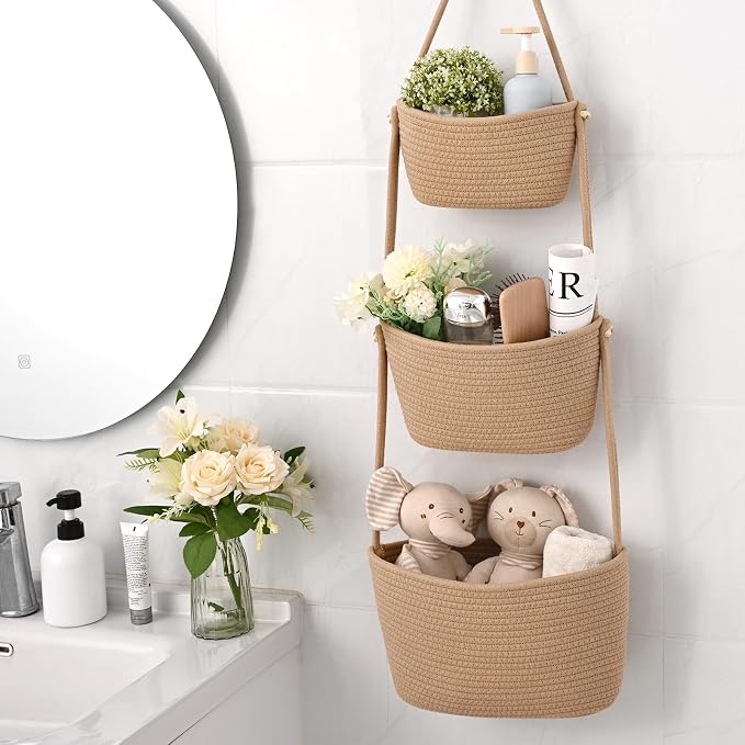 Hanging Storage Baskets, Over the Door Basket, Cotton Wall Baskets Storage - Image 4