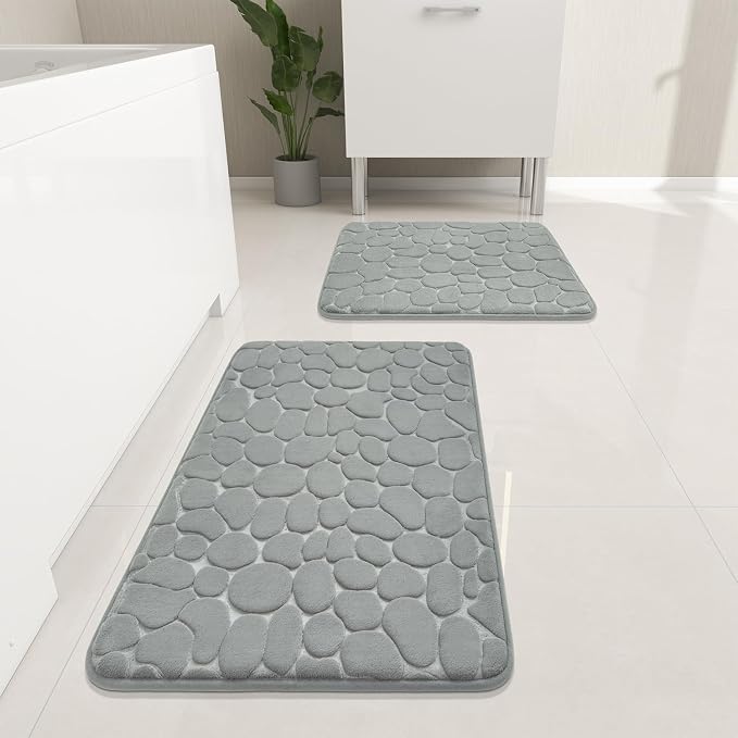 YIHOUSE Bathroom Rugs Mat Set 2 Piece Light Grey, Memory Foam Bath Mats Sets by YIHOUSE