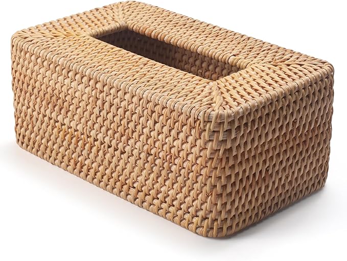Rattan Tissue Box Cover Natural Woven Facial Napkin Holder Rectangular 10 x 6.1 - Image 3