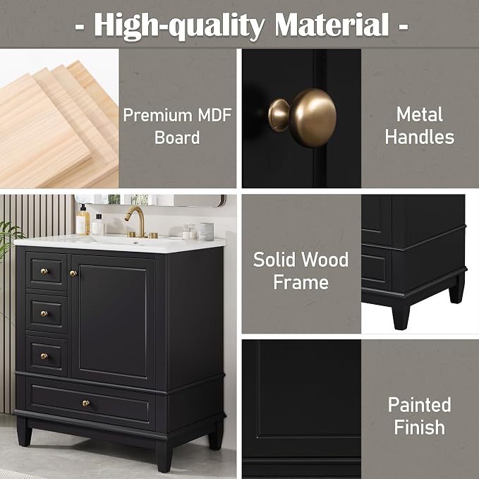 30" Bathroom Vanity with Sink, Harper & Bright Designs Free Standing Single - Image 9