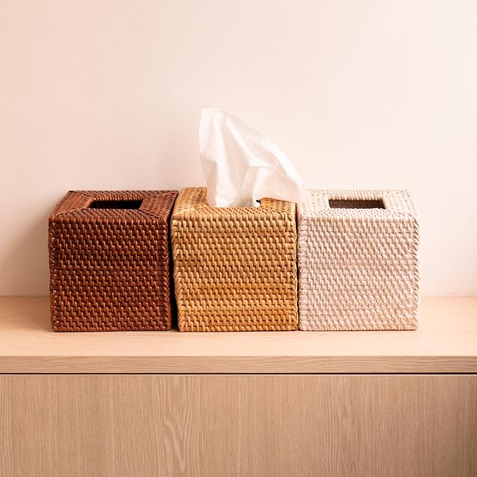 2 Pack Rattan Tissue Box Cover Square, Hand Woven Wicker Tissue Holder - Image 3