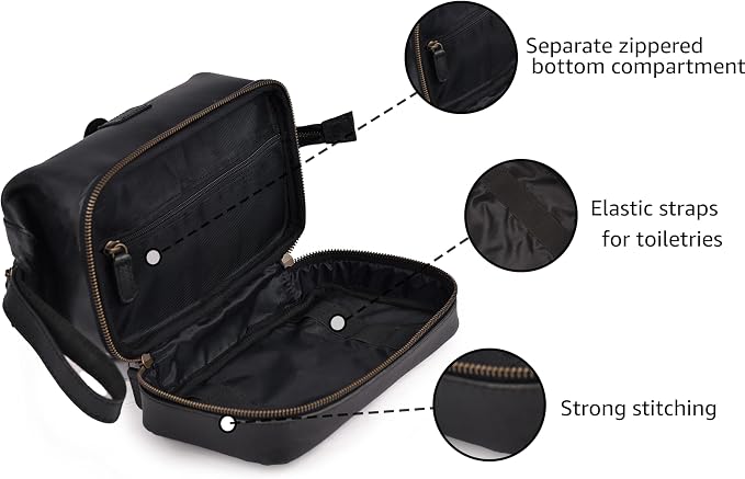 LEATHER VILLAGE Genuine Leather Dopp Kit – Large Travel Toiletry Bag - Image 2