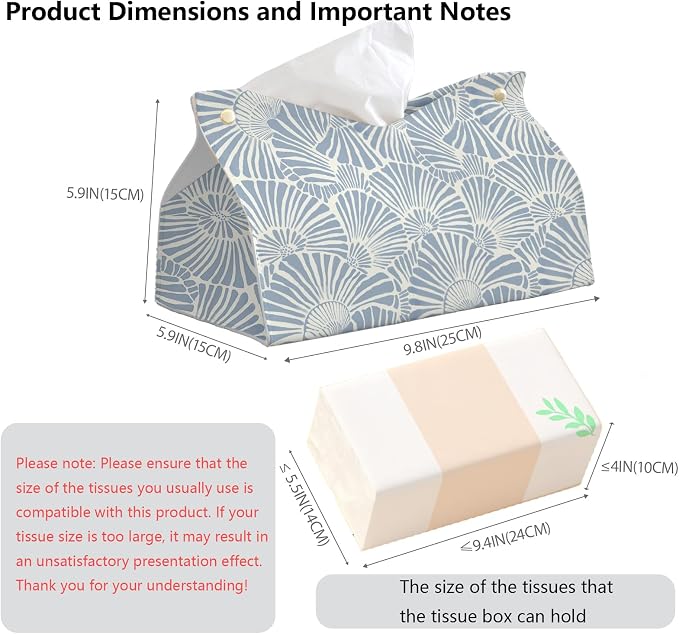 Light Blue Shell Leather Tissue Box Cover Rectangle, Coastal Toilet Paper Box - Image 7