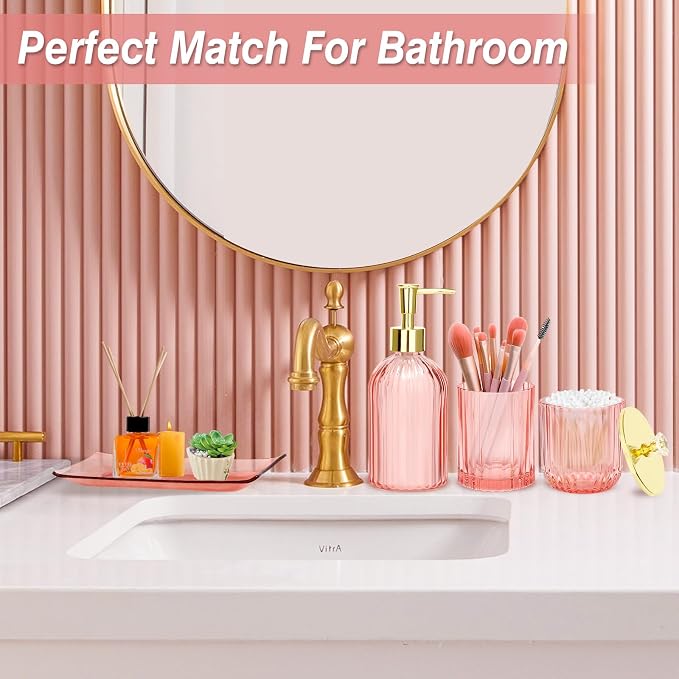 Jenseits Pink Bathroom Accessories Set, Soap Dispenser, Toothbrush Holder - Image 3