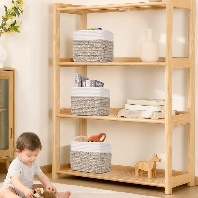 3 Pack Cube Storage Bin, 9”x9”x7” Cotton Rope Woven Baskets - Image 8
