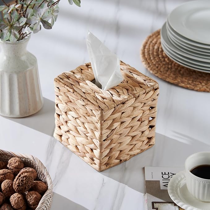 Tissue Box Cover Square, Rattan Tissue Box Holder -Boho Decorative Woven Facial - Image 4