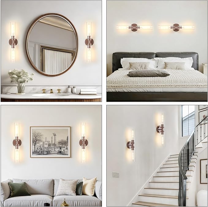 2 Light Bathroom Wall Sconces Set of 2, Modern Farmhouse Bronze Bathroom Light - Image 8