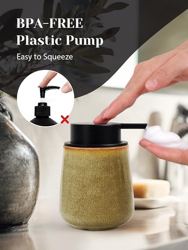 INGOFIN Ceramic Foaming Soap Dispenser - 12 oz Refillable Foam Hand Soap - Image 7