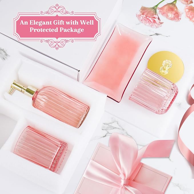 Pink Bathroom Accessories Set 4PCS Glass Bathroom Accessories Set - Image 6