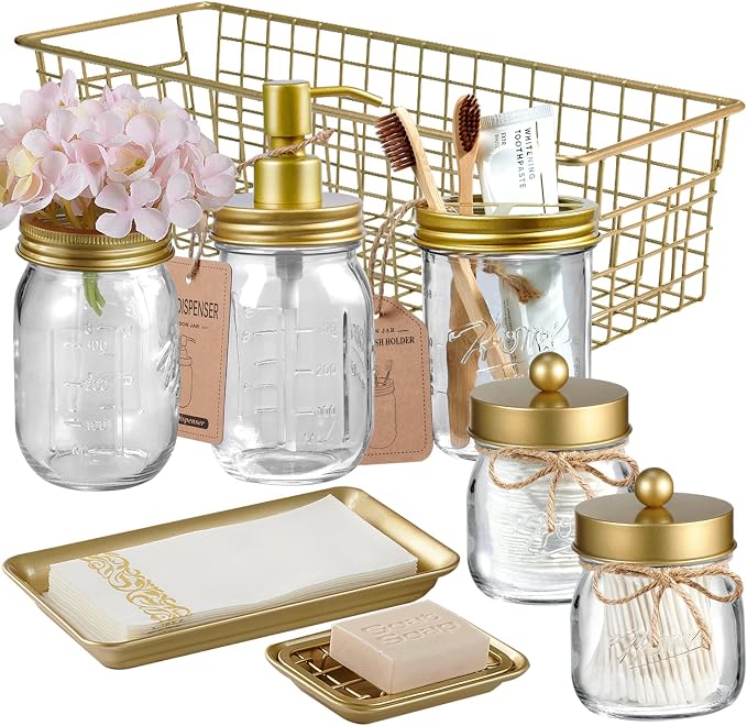 SheeChung 8PCS Mason Jar Bathroom Accessories Set Complete by SheeChung