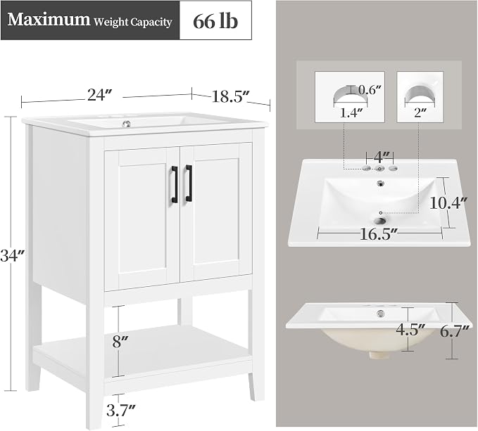 Yaheetech 24" Modern Bathroom Vanity - Image 2